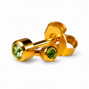 Caflon Mini Peridot 3mm stud earrings with green stone, gold plated
