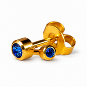 Caflon Mini Sapphire 3mm stud earrings with blue stone, gold plated