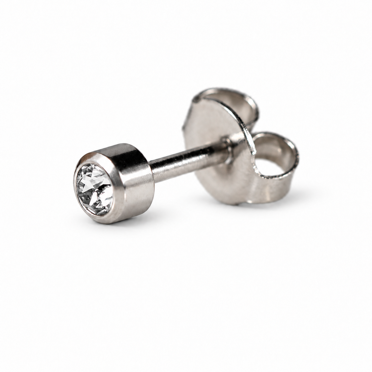 Caflon Crystal 4mm stud earrings with clear stone, stainless steel