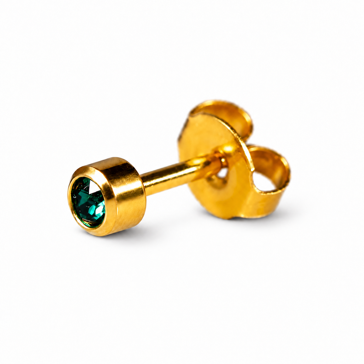Caflon Emerald 4mm stud earrings with green stone, gold plated