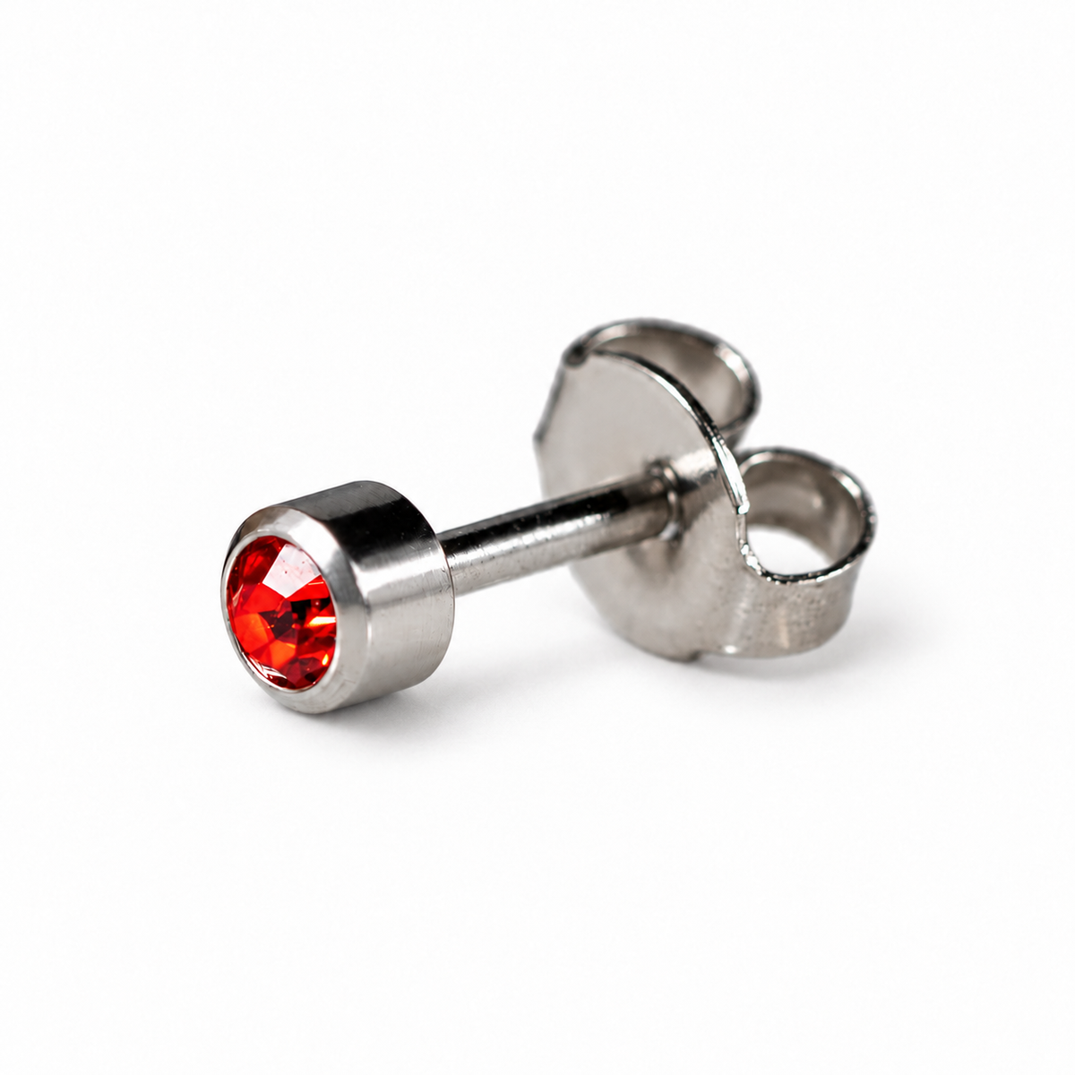 Caflon Ruby 4mm stud earrings with red stone, stainless steel