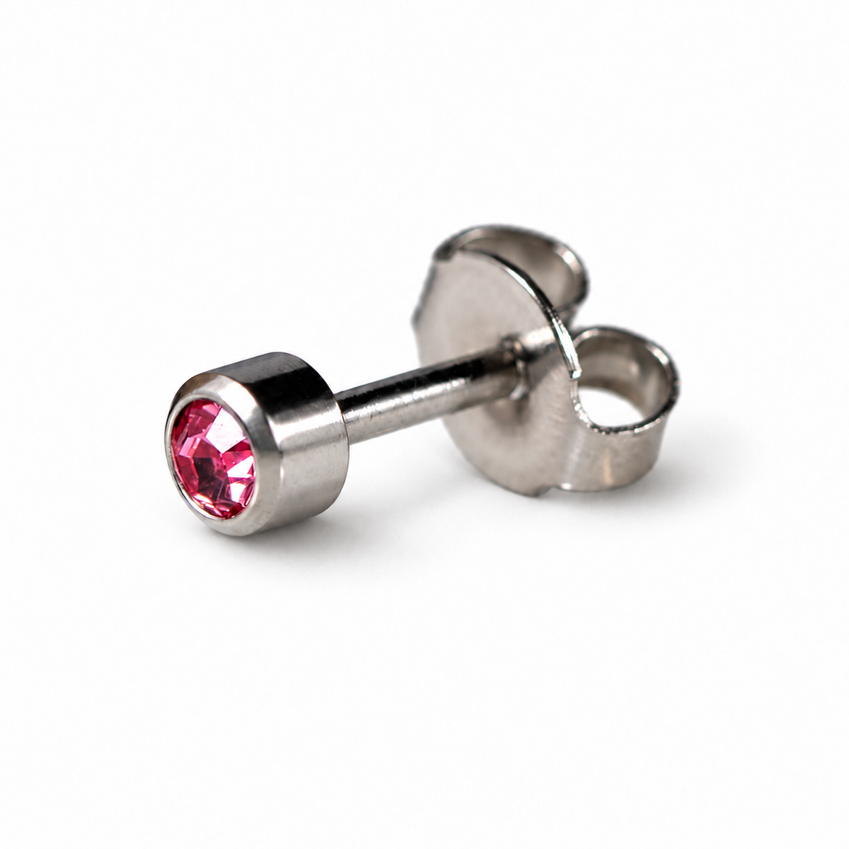 Caflon Rose Zircon 4mm stud earrings with pink stone, stainless steel