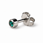 Caflon Emerald 4mm stud earrings with green stone, stainless steel