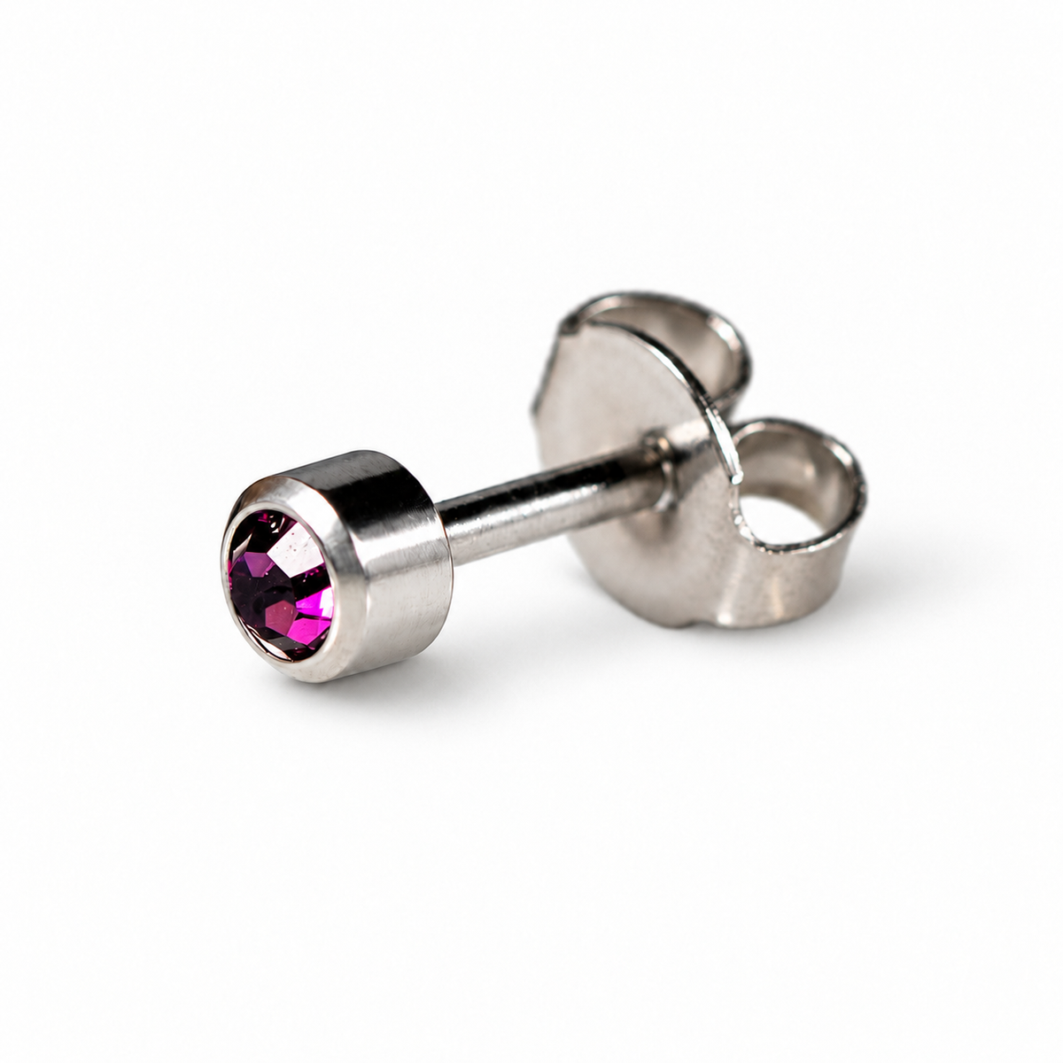 Caflon Amethyst 4mm stud earrings with purple stone, stainless steel