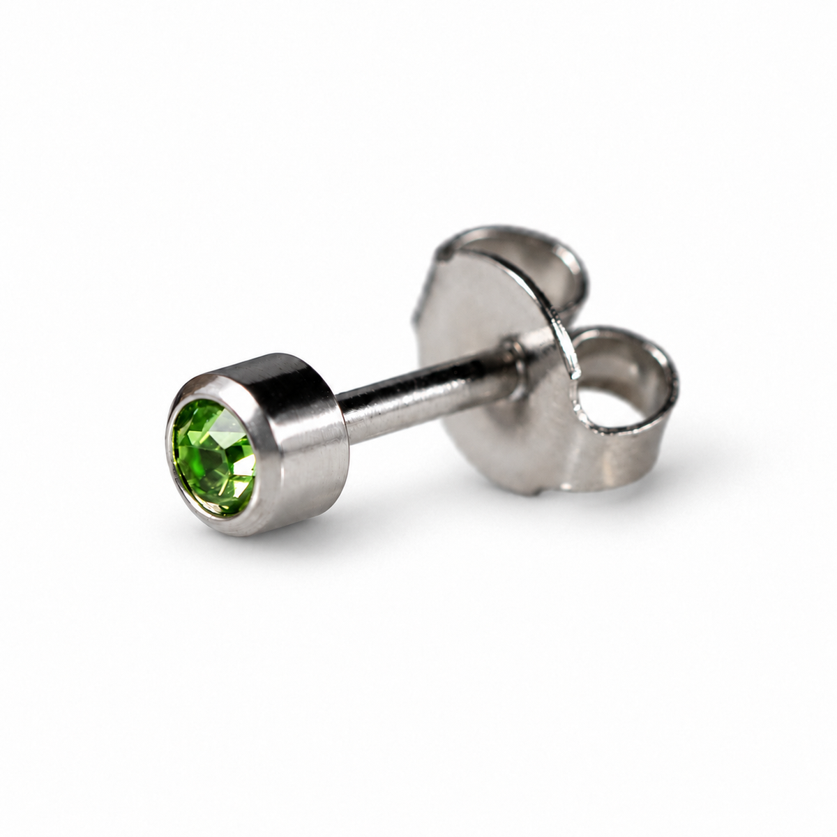 Caflon Peridot 4mm stud earrings with green stone, stainless steel