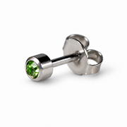 Caflon Peridot 4mm stud earrings with green stone, stainless steel