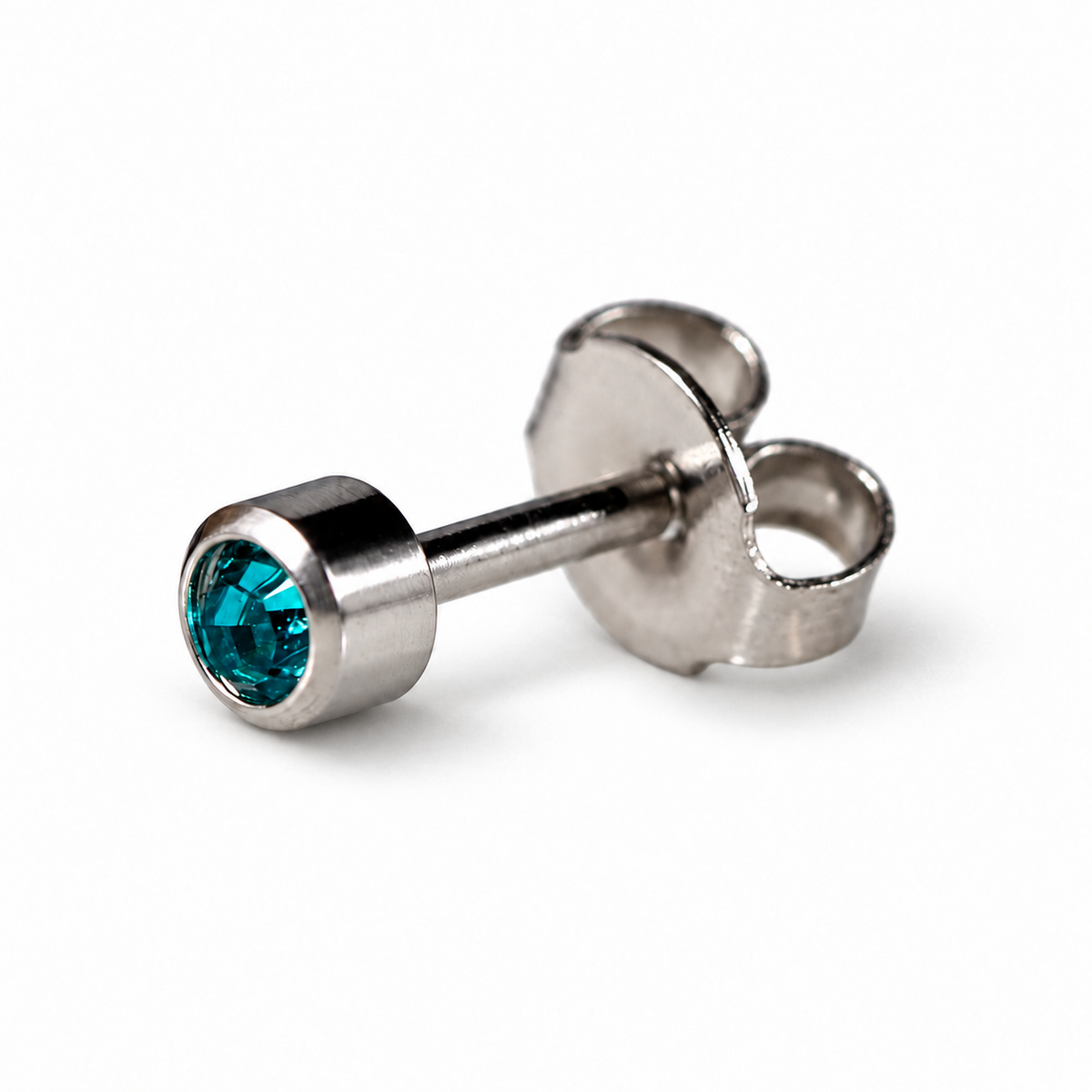 Caflon Blue Zircon 4mm stud earrings with blue stone, stainless steel