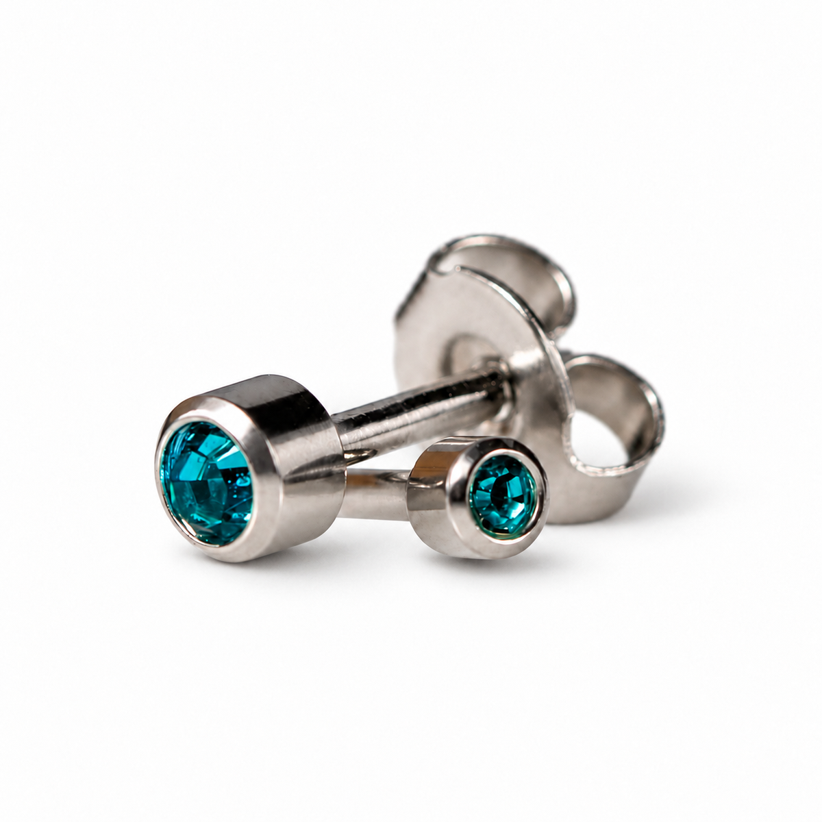 Caflon Mini Blue Zircon 3mm stud earrings with blue stone, stainless steel
