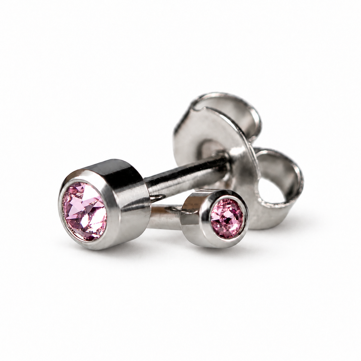 Caflon Mini Alexandrite 3mm stud earrings with purple stone, stainless steel