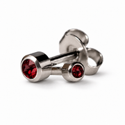 Caflon Mini Garnet 3mm stud earrings with red stone, stainless steel