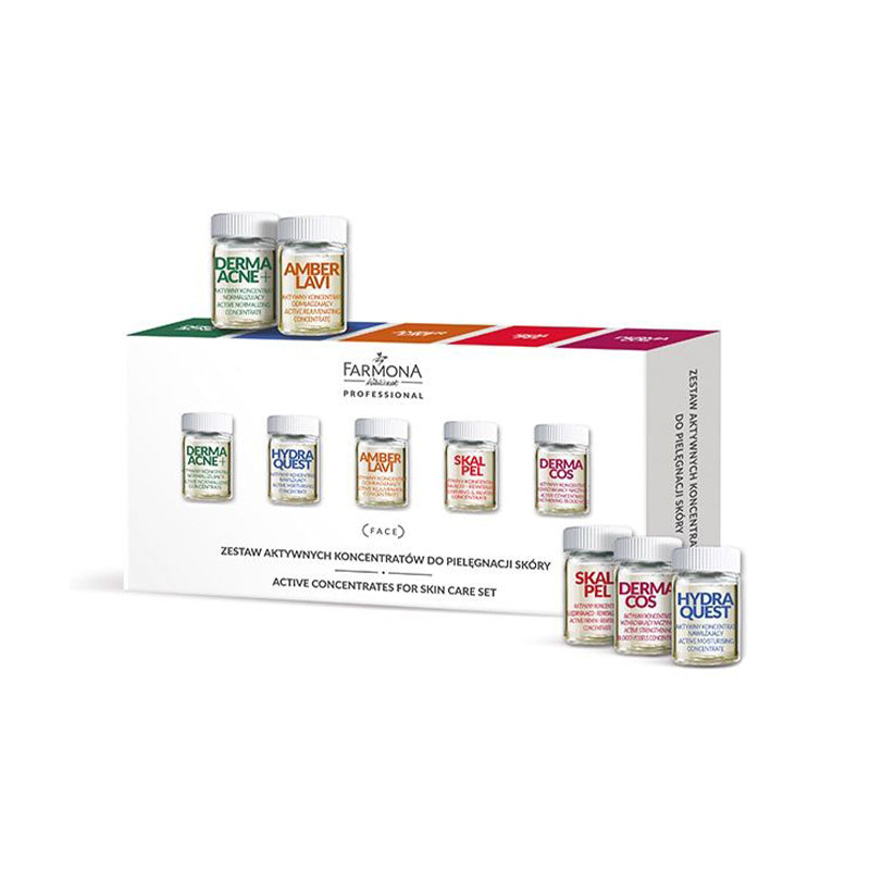 Farmona set of active skin care concentrates (derma acne + * 2, hydra quest * 2, amber lavi * 2, scalpel * 2, dermacos * 2) 10x5ml - BVShop